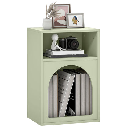 Modern Nightstand Narrow Bedside Table with 2 Open Compartments Arched Design Side Table for Living Room Bedroom 40x30x60 cm Green