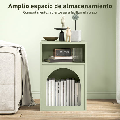 Modern Nightstand Narrow Bedside Table with 2 Open Compartments Arched Design Side Table for Living Room Bedroom 40x30x60 cm Green