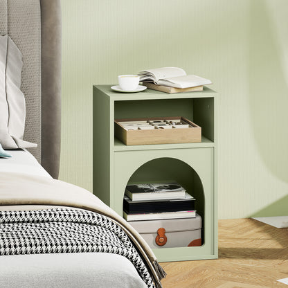 Modern Nightstand Narrow Bedside Table with 2 Open Compartments Arched Design Side Table for Living Room Bedroom 40x30x60 cm Green