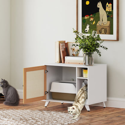 Cat Litter Furniture Cat Litter Box with Door with Scratching Pad and Cat Litter Compartment for Living Room Bedroom 77x50x63 cm White