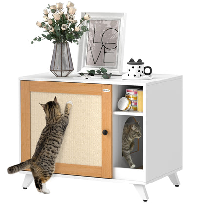 Cat Litter Furniture Cat Litter Box with Door with Scratching Pad and Cat Litter Compartment for Living Room Bedroom 77x50x63 cm White