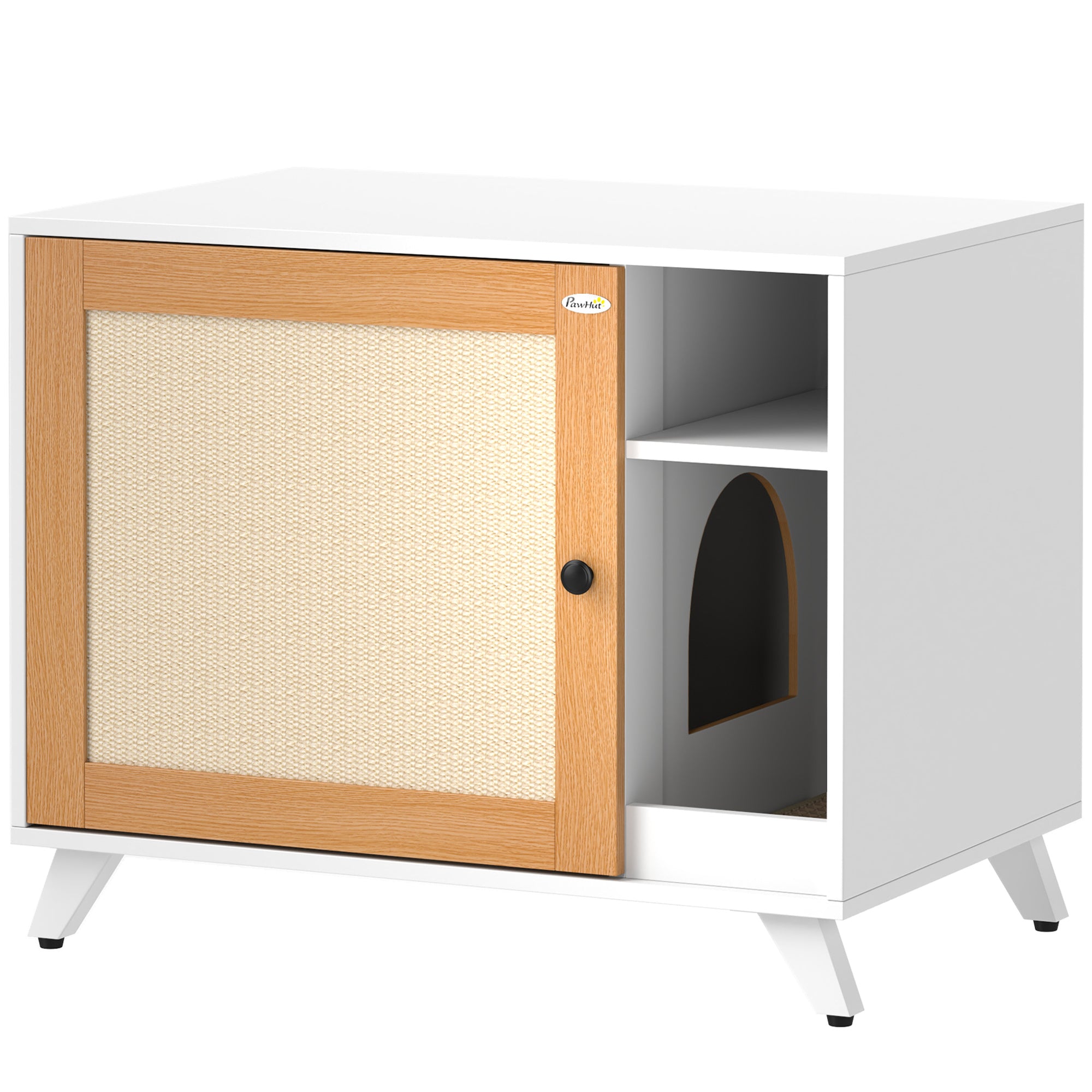 Cat Litter Furniture Cat Litter Box with Door with Scratching Pad and Cat Litter Compartment for Living Room Bedroom 77x50x63 cm White