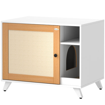 Cat Litter Furniture Cat Litter Box with Door with Scratching Pad and Cat Litter Compartment for Living Room Bedroom 77x50x63 cm White