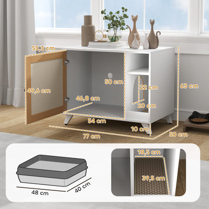Cat Litter Furniture Cat Litter Box with Door with Scratching Pad and Cat Litter Compartment for Living Room Bedroom 77x50x63 cm White