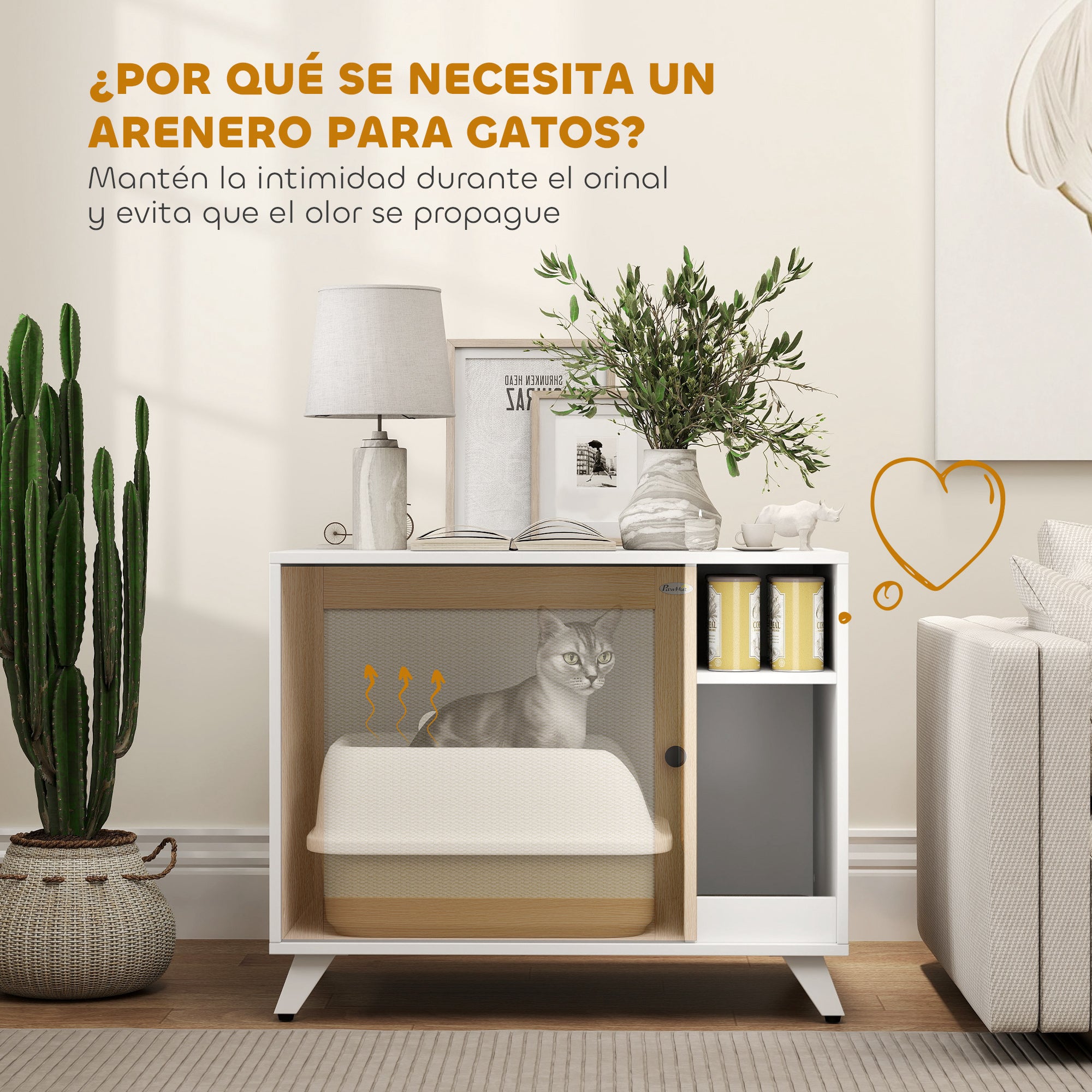 Cat Litter Furniture Cat Litter Box with Door with Scratching Pad and Cat Litter Compartment for Living Room Bedroom 77x50x63 cm White