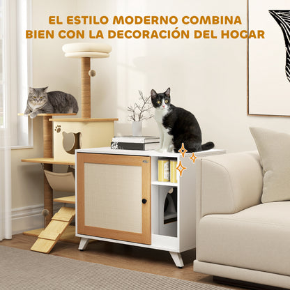 Cat Litter Furniture Cat Litter Box with Door with Scratching Pad and Cat Litter Compartment for Living Room Bedroom 77x50x63 cm White