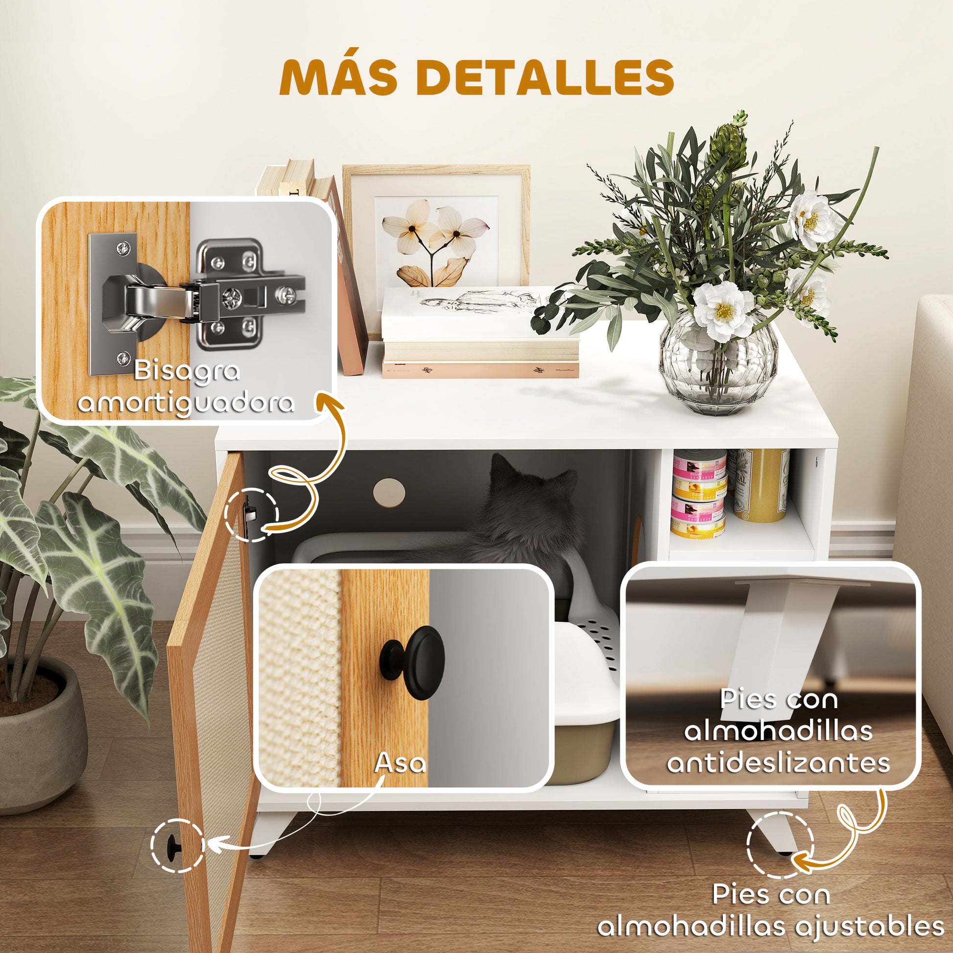 Cat Litter Furniture Cat Litter Box with Door with Scratching Pad and Cat Litter Compartment for Living Room Bedroom 77x50x63 cm White