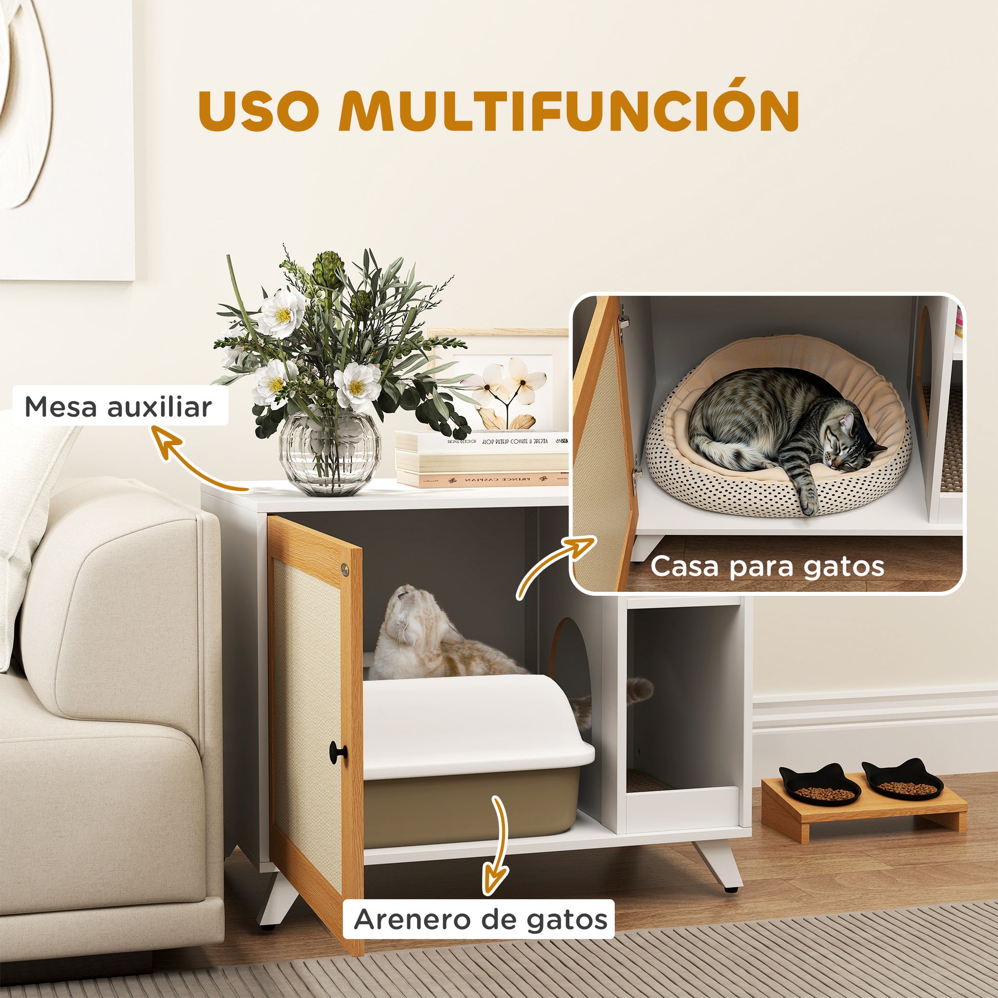 Cat Litter Furniture Cat Litter Box with Door with Scratching Pad and Cat Litter Compartment for Living Room Bedroom 77x50x63 cm White