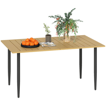 59.1 x 35.4 in Patio Dining Table with Umbrella Hole, Weather-Resistant Powder-Coated Steel Slatted Outdoor Table, Brown