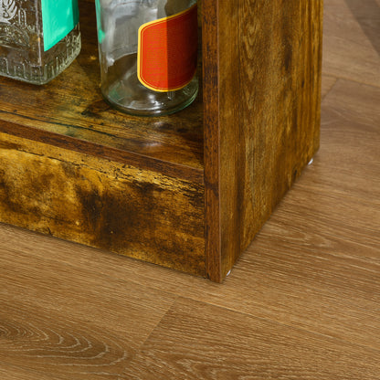 Dining Set with Bar Counter and 2 High Stools, Tall Table with 3 Side Shelves and Footrest Bar Stools Industrial Style, Rustic Brown