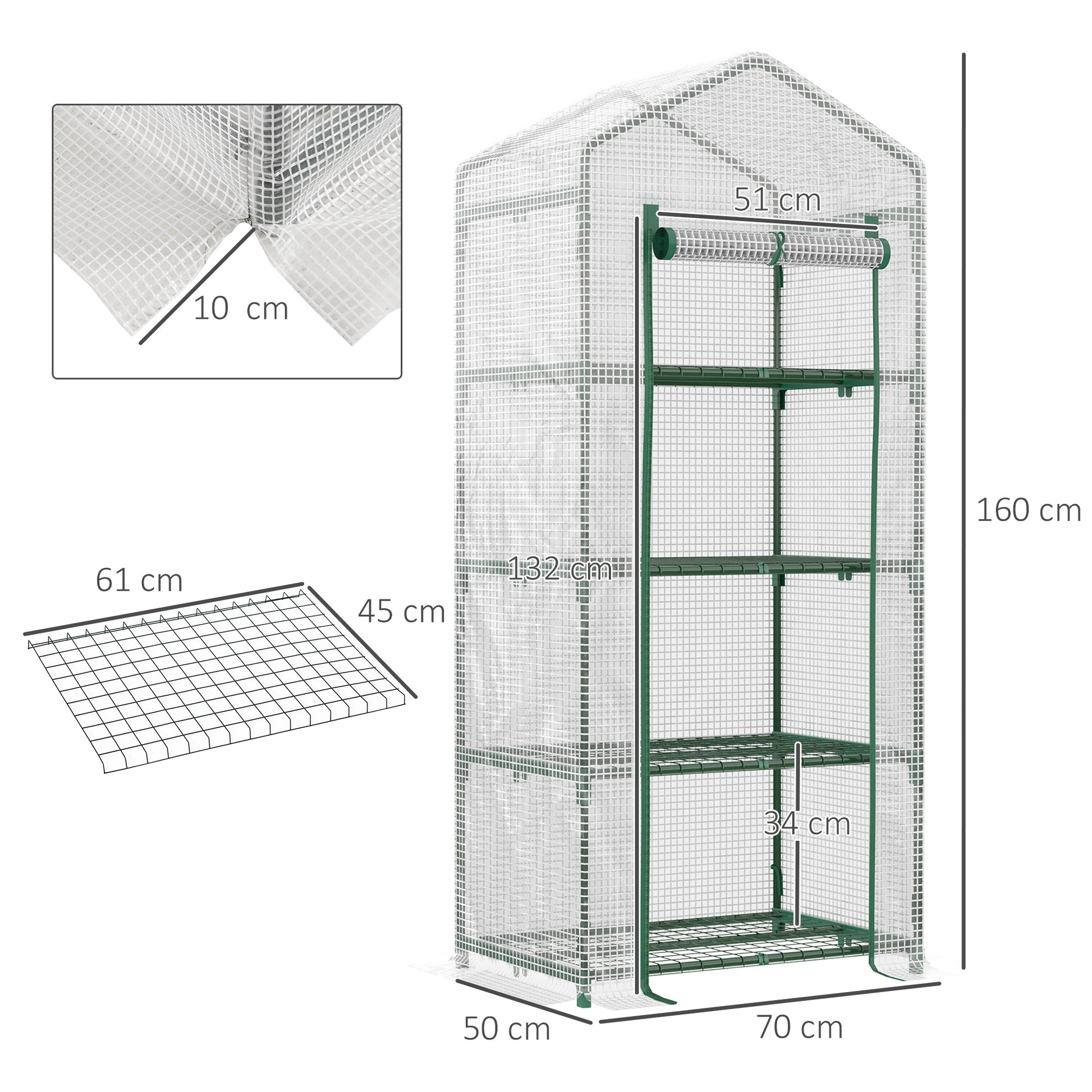 greenhouse with shelves, winter-proof film greenhouse made of steel, greenhouse for balcony, garden, tomato greenhouse 70x50x160cm, tomato greenhouse for vegetables, flowers, plants, white