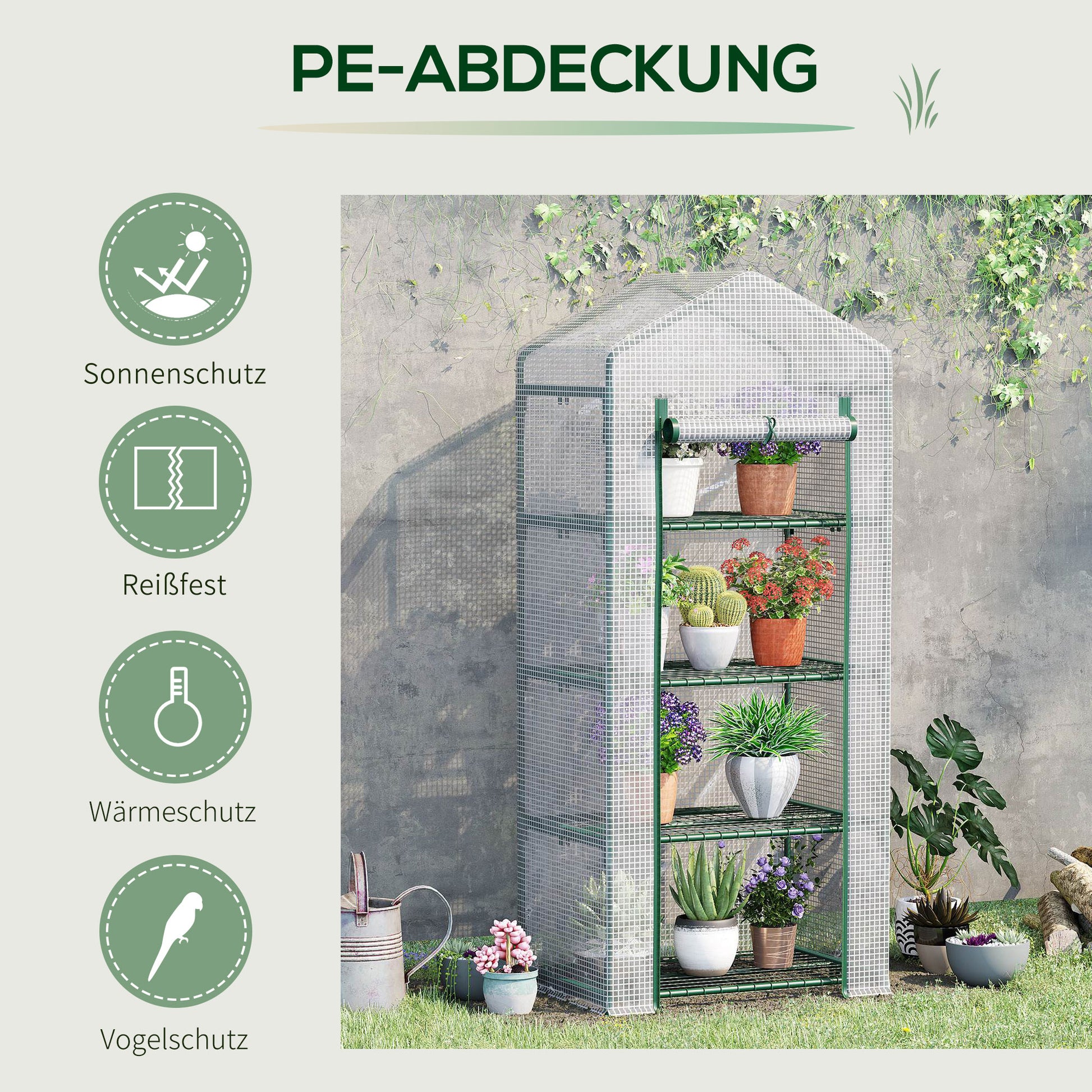 greenhouse with shelves, winter-proof film greenhouse made of steel, greenhouse for balcony, garden, tomato greenhouse 70x50x160cm, tomato greenhouse for vegetables, flowers, plants, white
