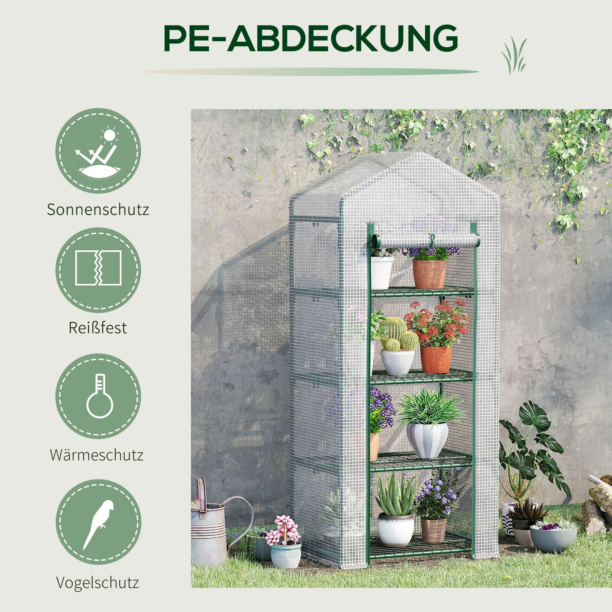 greenhouse with shelves, winter-proof film greenhouse made of steel, greenhouse for balcony, garden, tomato greenhouse 70x50x160cm, tomato greenhouse for vegetables, flowers, plants, white