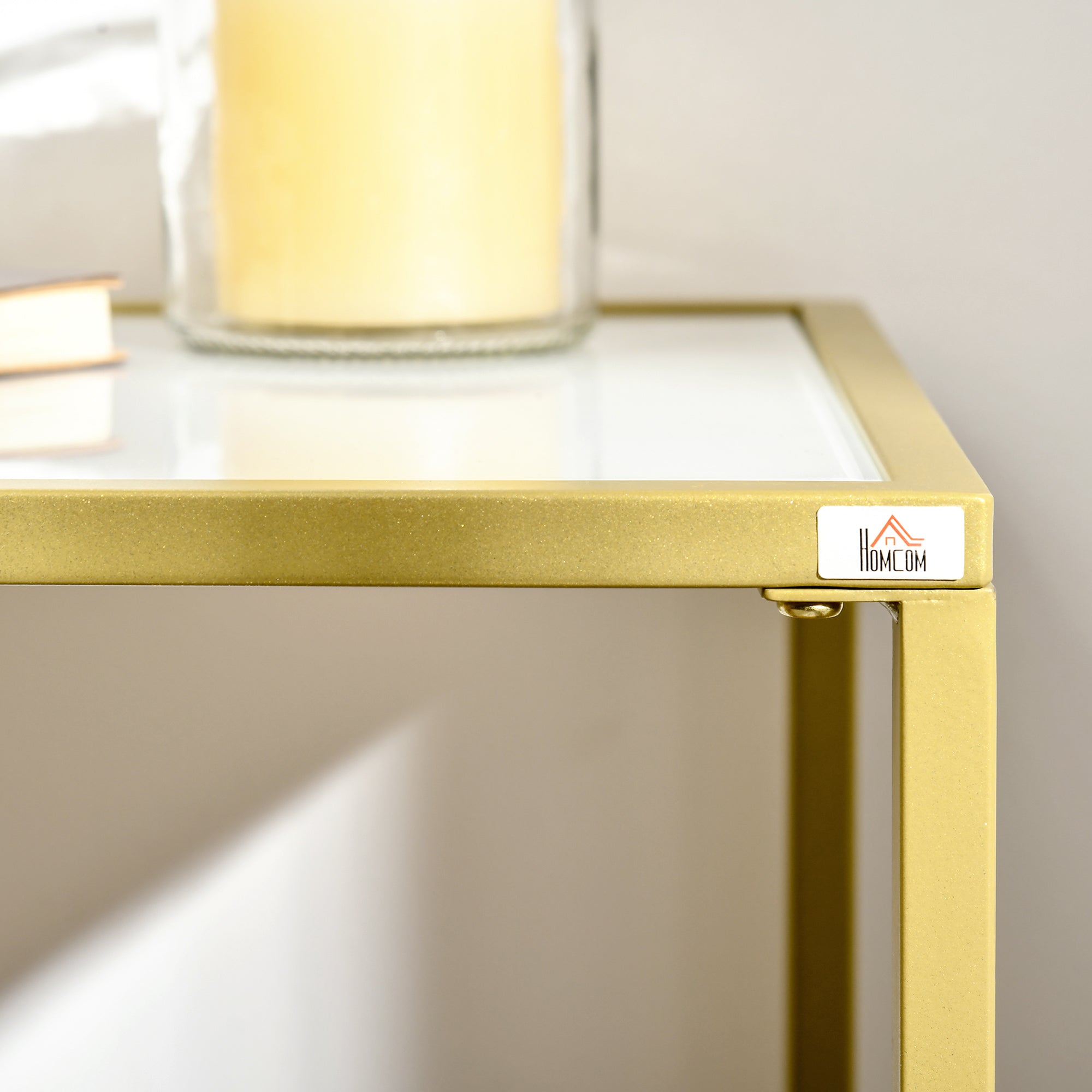 Console Table Entryway Table with Glass and Steel Frame Hallway Furniture for Living Room Modern Style Anti-tip 25 kg Load 100.5x35.5x80 cm White and Gold