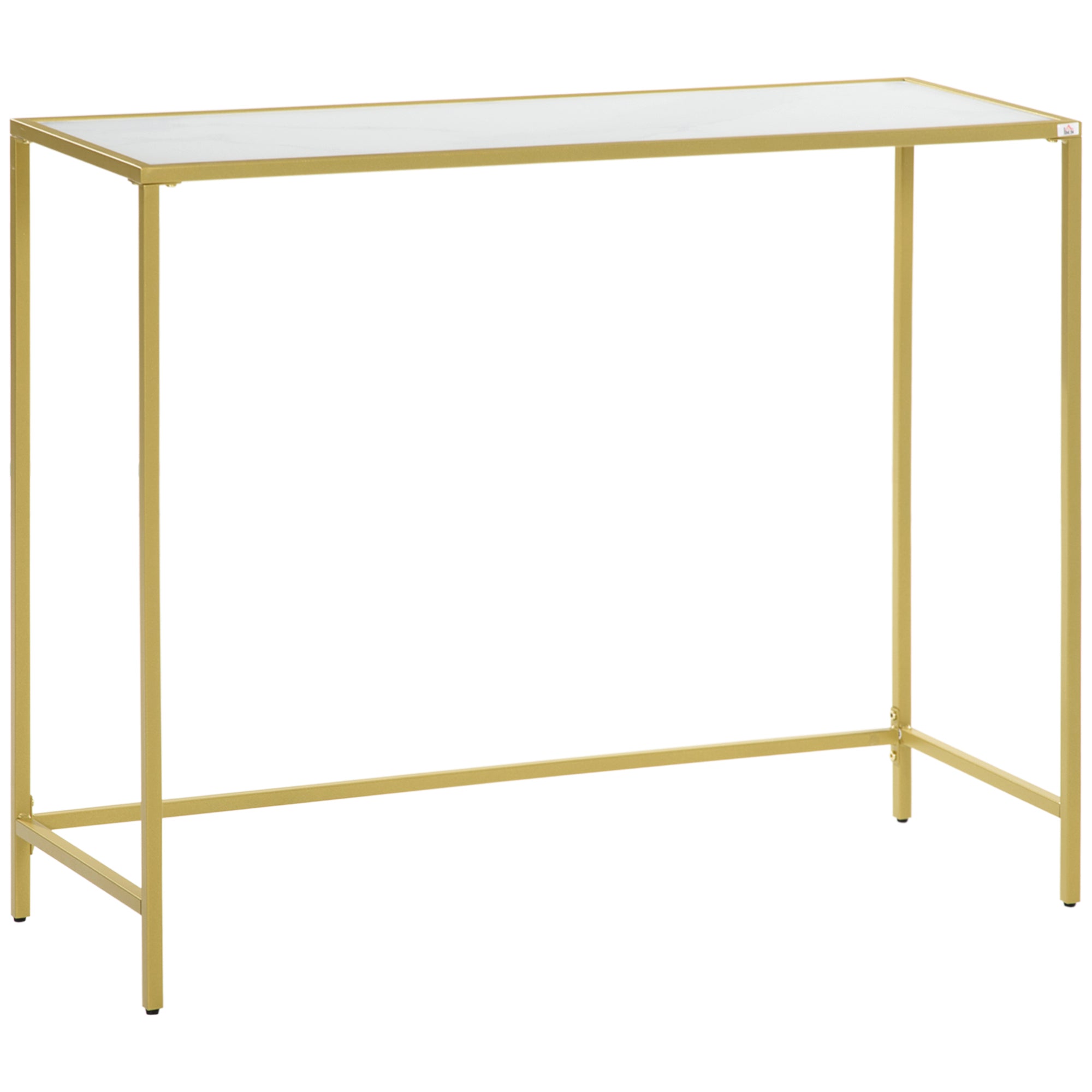 Console Table Entryway Table with Glass and Steel Frame Hallway Furniture for Living Room Modern Style Anti-tip 25 kg Load 100.5x35.5x80 cm White and Gold