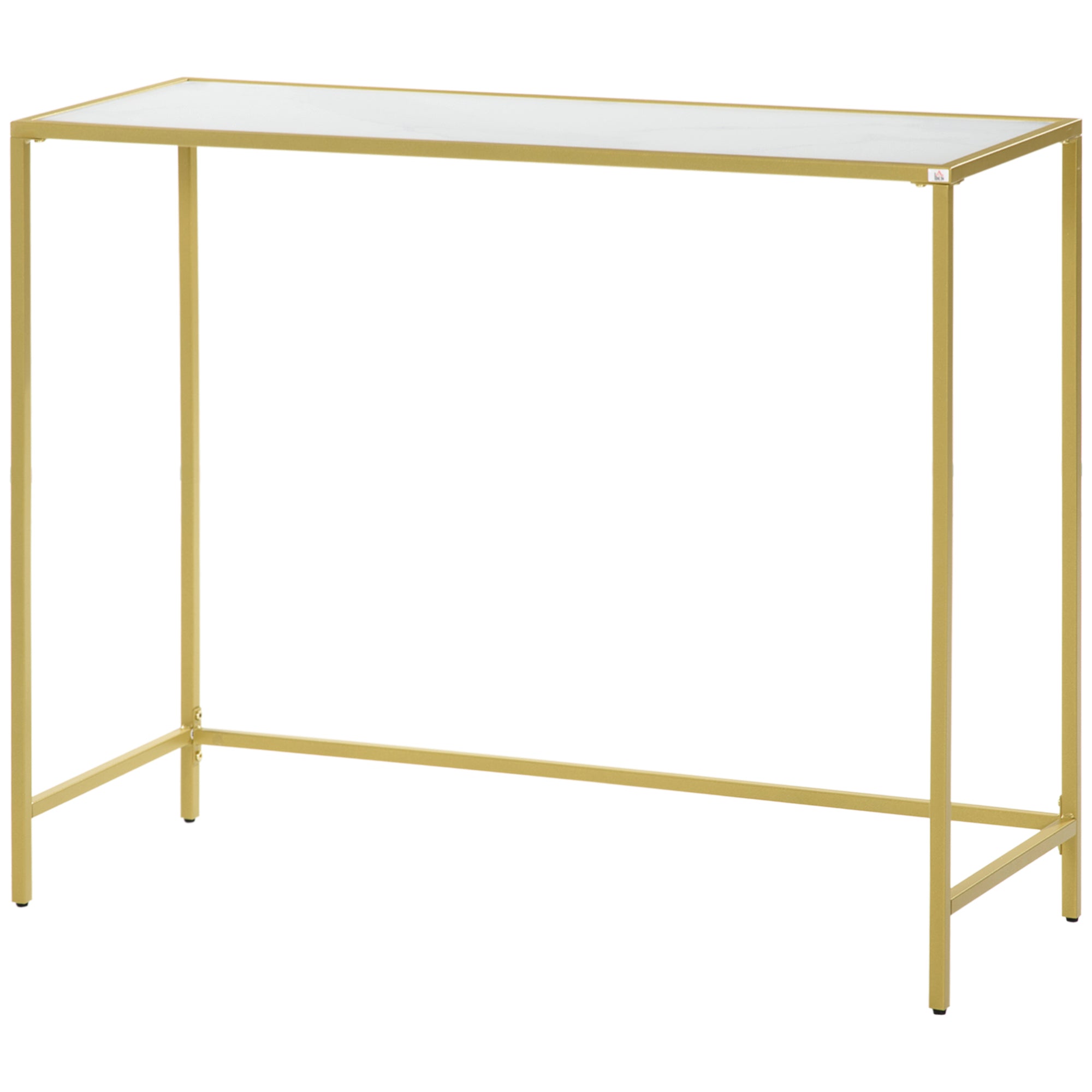 Console Table Entryway Table with Glass and Steel Frame Hallway Furniture for Living Room Modern Style Anti-tip 25 kg Load 100.5x35.5x80 cm White and Gold