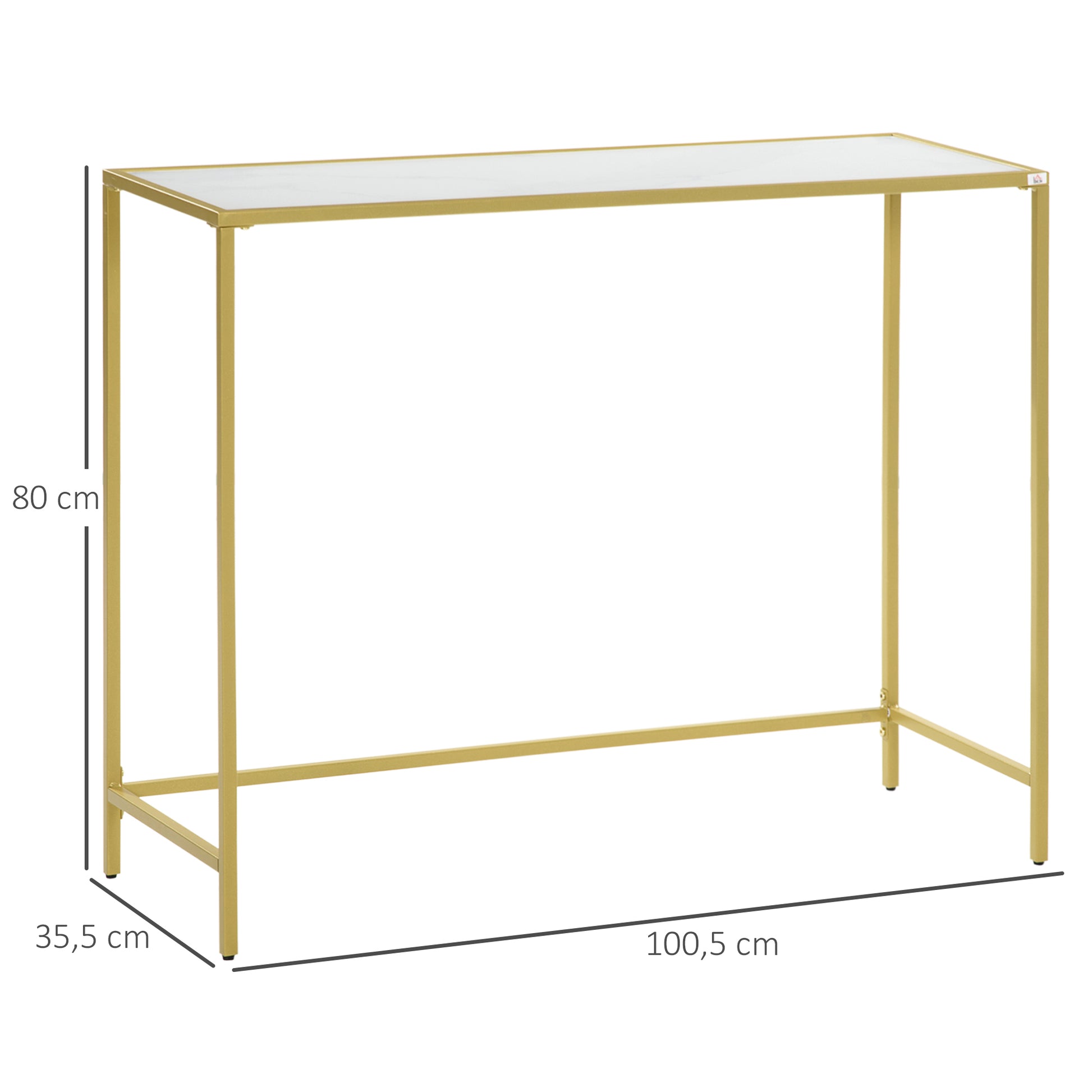 Console Table Entryway Table with Glass and Steel Frame Hallway Furniture for Living Room Modern Style Anti-tip 25 kg Load 100.5x35.5x80 cm White and Gold