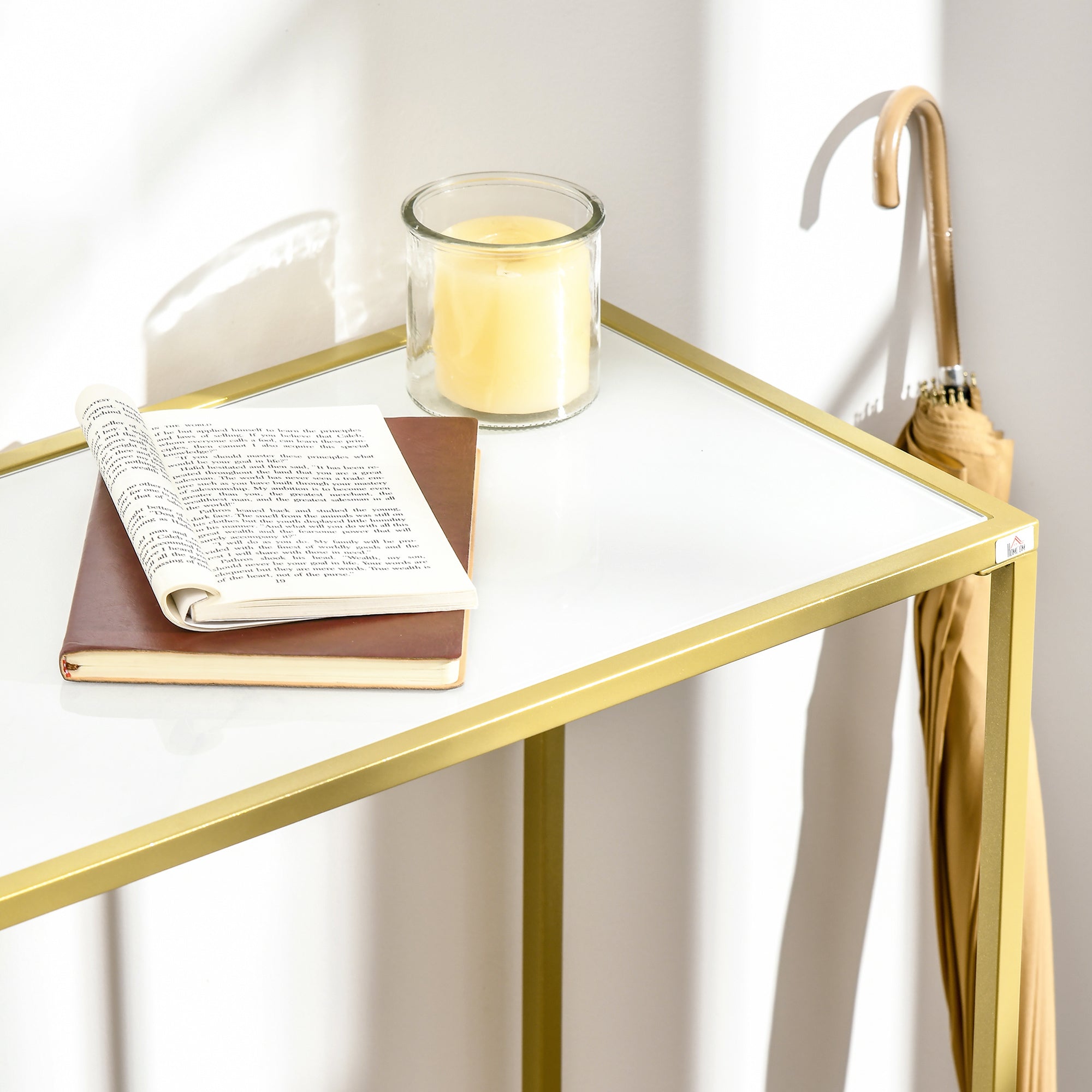Console Table Entryway Table with Glass and Steel Frame Hallway Furniture for Living Room Modern Style Anti-tip 25 kg Load 100.5x35.5x80 cm White and Gold
