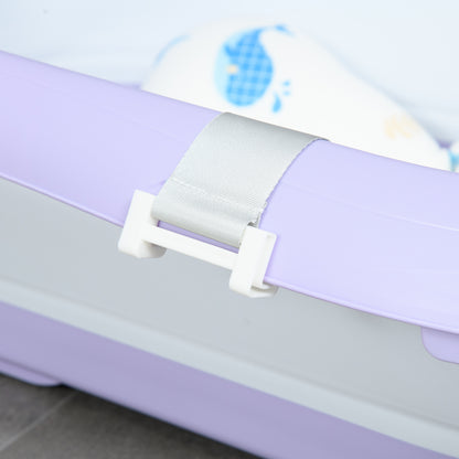 ZONEKIZ Folding Baby Bathtub with Cushion Baby Bathtub 0-6 Years with Non-Slip Pads Drain Hole and Shower Hole 83x48x23.5 cm Purple
