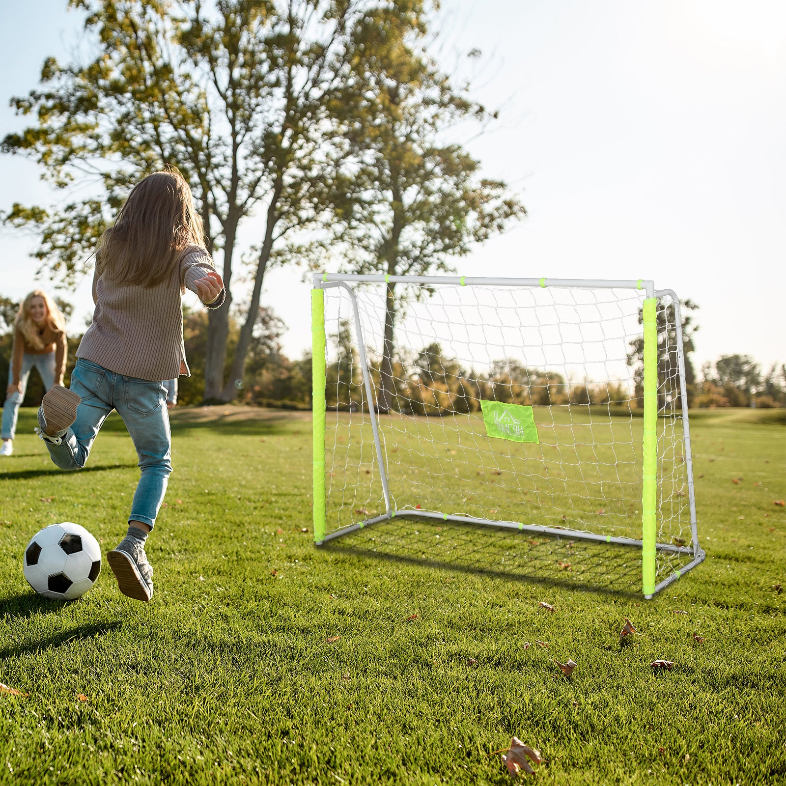 Garden Soccer Goal with Central Target and Metal Frame, Oxford Fabric, 186x62x123 cm, White