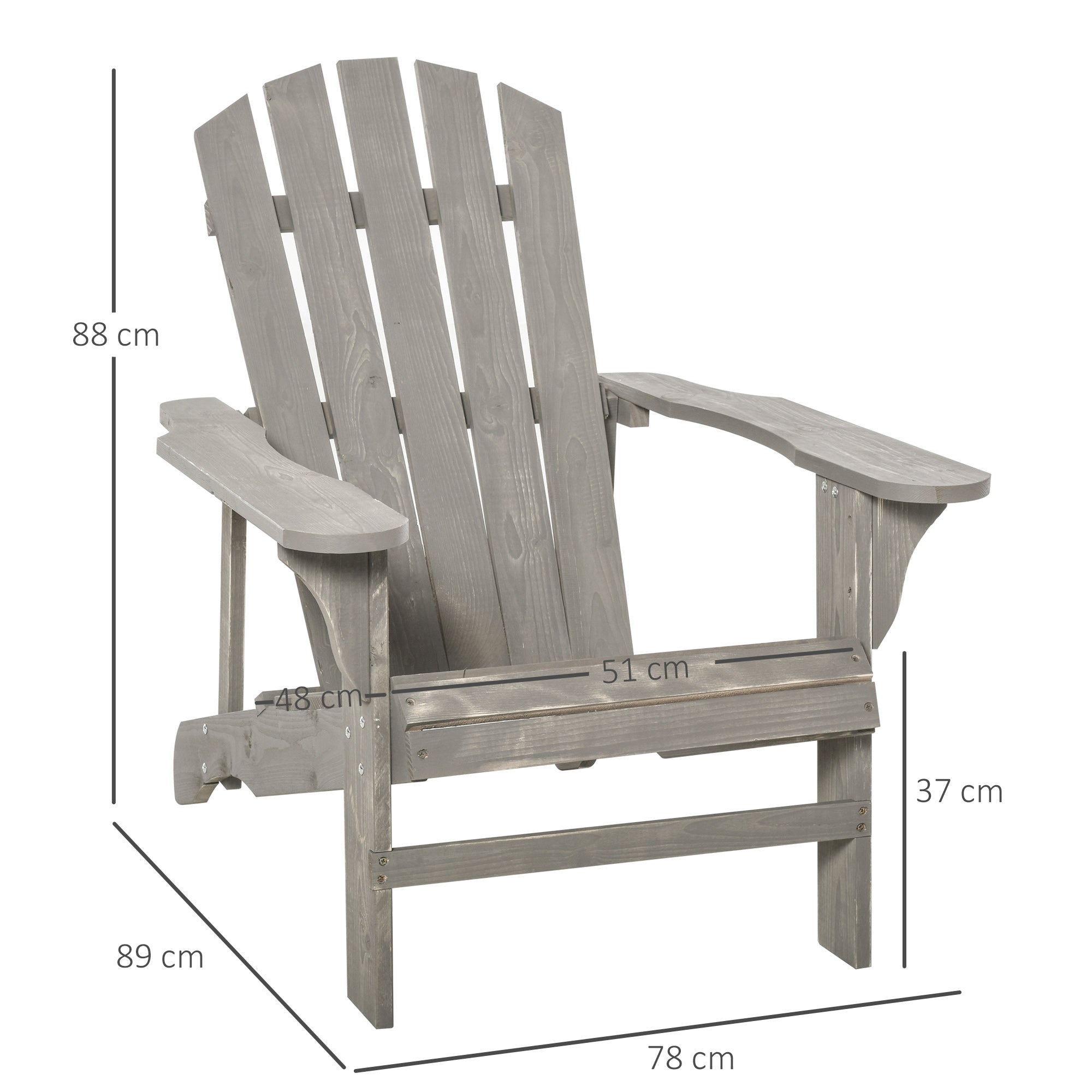 Adirondack Chair Outdoor Garden Chair Outdoor Chair 78L x 89W x 88H cm Solid Fir Wood Grey Distressed Effect for Garden, Terrace, and Balcony