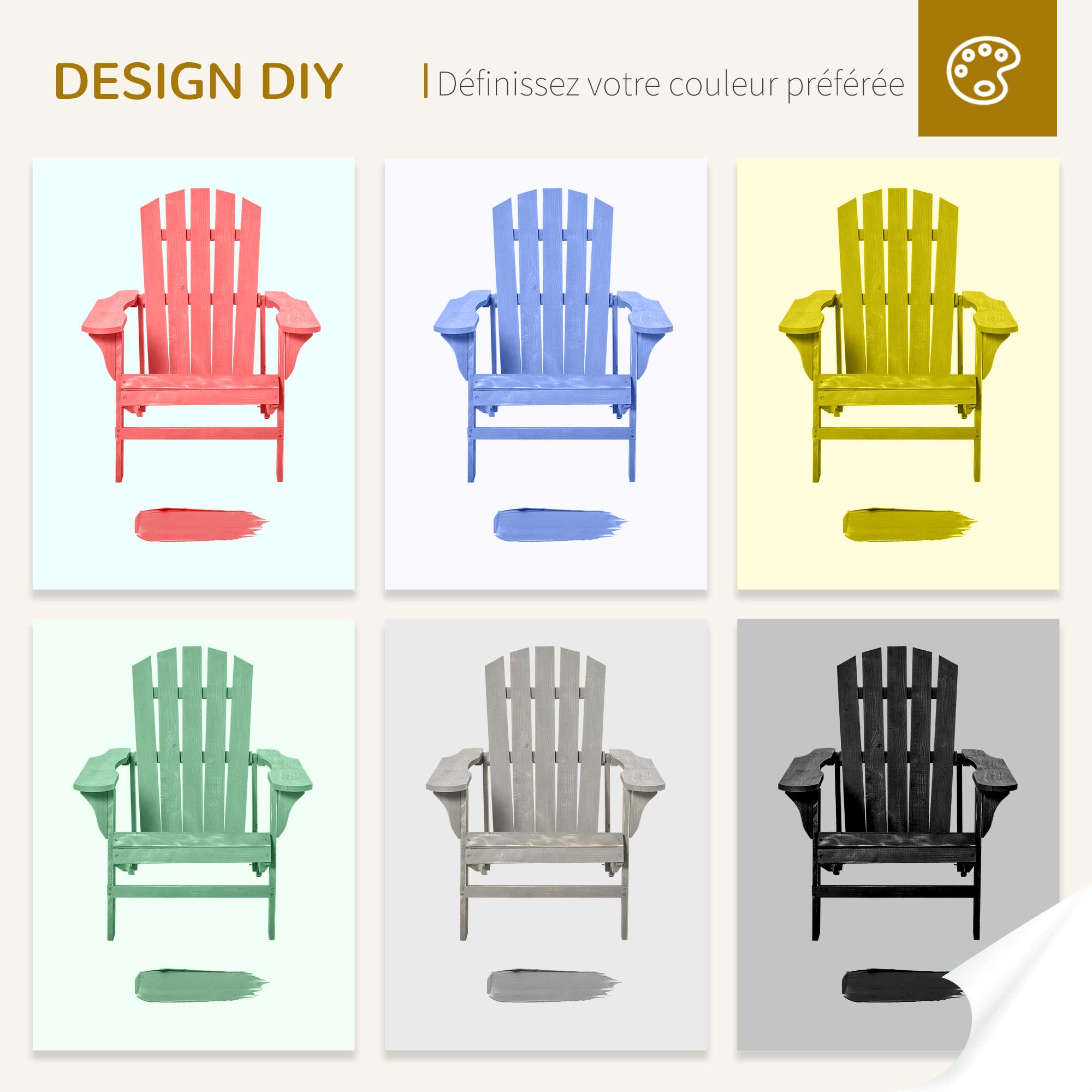 Adirondack Chair Outdoor Garden Chair Outdoor Chair 78L x 89W x 88H cm Solid Fir Wood Grey Distressed Effect for Garden, Terrace, and Balcony