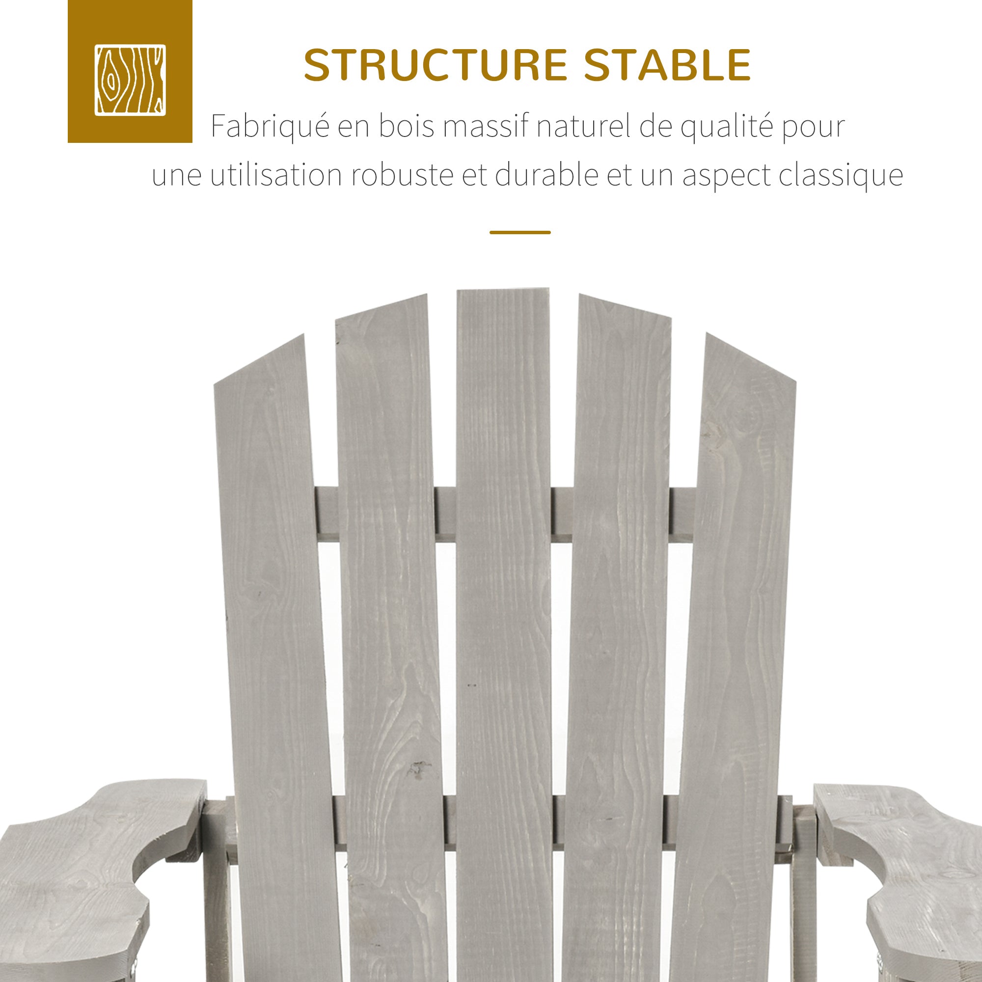 Adirondack Chair Outdoor Garden Chair Outdoor Chair 78L x 89W x 88H cm Solid Fir Wood Grey Distressed Effect for Garden, Terrace, and Balcony
