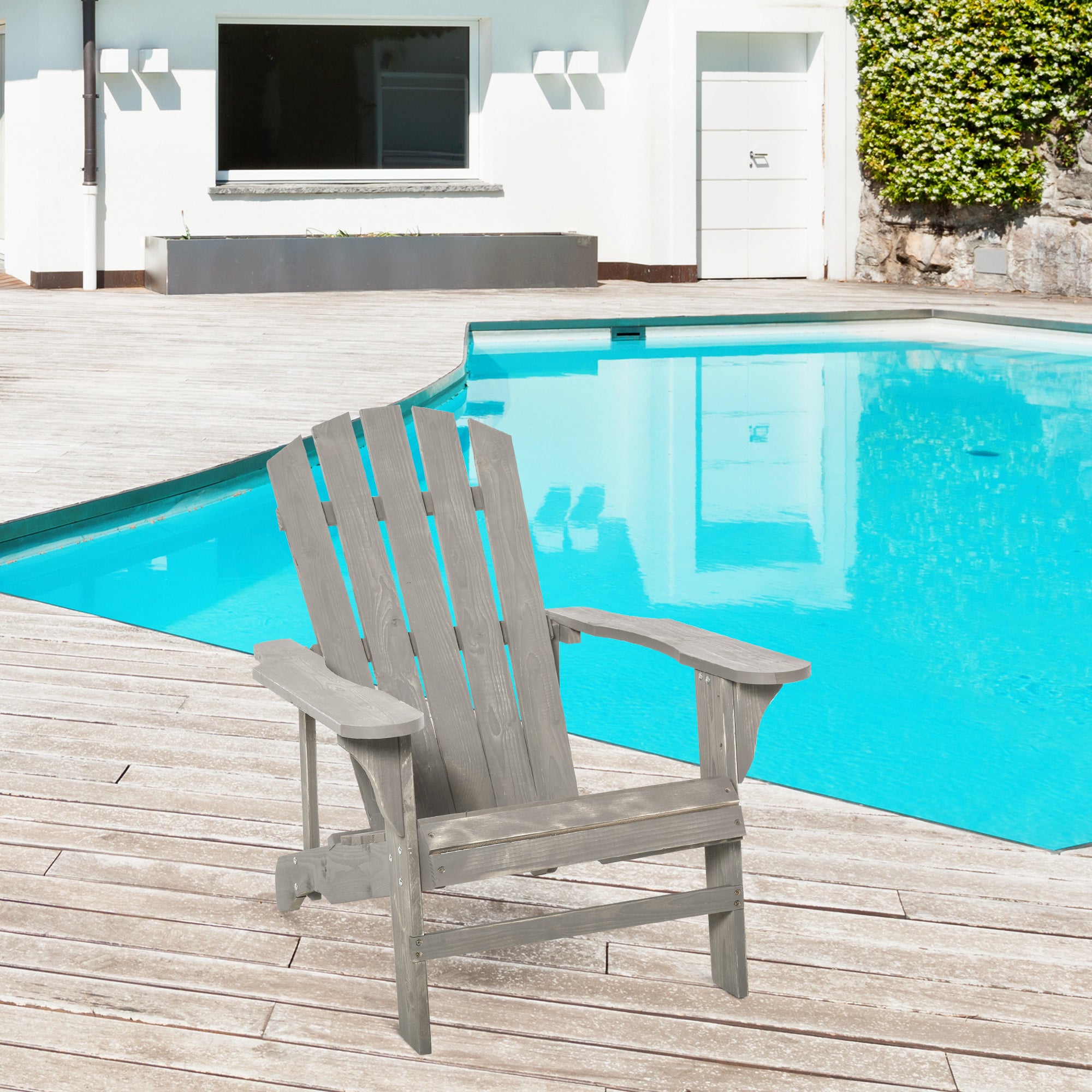 Adirondack Chair Outdoor Garden Chair Outdoor Chair 78L x 89W x 88H cm Solid Fir Wood Grey Distressed Effect for Garden, Terrace, and Balcony
