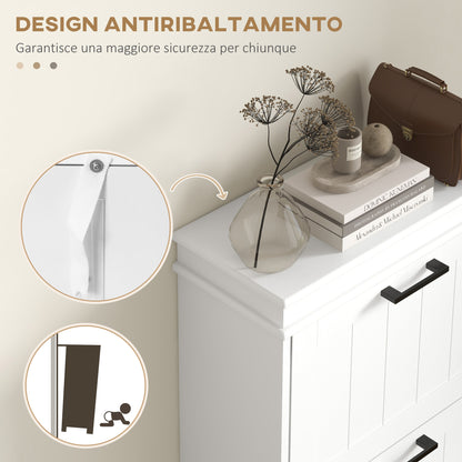 Space-Saving Shoe Cabinet with 3 Flip Drawers for 15 Pairs of Shoes, Shoe Storage Cabinet with Adjustable Shelf, 54x24x117.5 cm, White