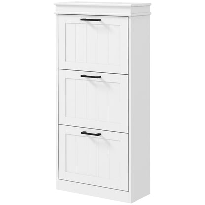 Space-Saving Shoe Cabinet with 3 Flip Drawers for 15 Pairs of Shoes, Shoe Storage Cabinet with Adjustable Shelf, 54x24x117.5 cm, White