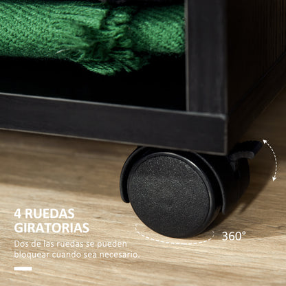 Wardrobe with Wheels, Open Design Wardrobe with Hanging Bar Shelves Organizer for Bedroom Clothes 60x40x128 cm Black