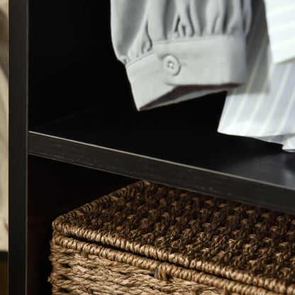 Wardrobe with Wheels, Open Design Wardrobe with Hanging Bar Shelves Organizer for Bedroom Clothes 60x40x128 cm Black