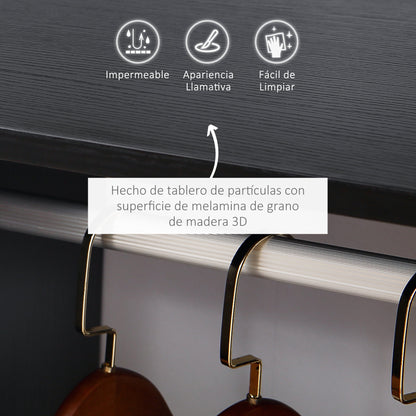 Wardrobe with Wheels, Open Design Wardrobe with Hanging Bar Shelves Organizer for Bedroom Clothes 60x40x128 cm Black