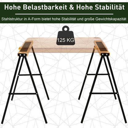 Work Bench, Sawhorse, Support Stand, Foldable, Non-slip, Steel, Orange, Black, 99.5 x 50 x 78 cm, Weight Capacity 125 kg