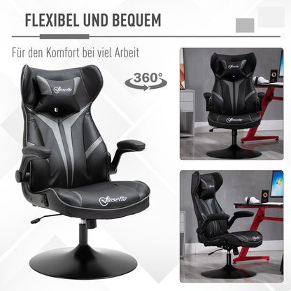 Gaming chair ergonomic computer chair with rocking function swivel chair height adjustable steel Black+Gray 67 x 70 x 106-112 cm