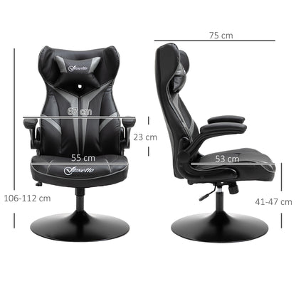 Gaming chair ergonomic computer chair with rocking function swivel chair height adjustable steel Black+Gray 67 x 70 x 106-112 cm