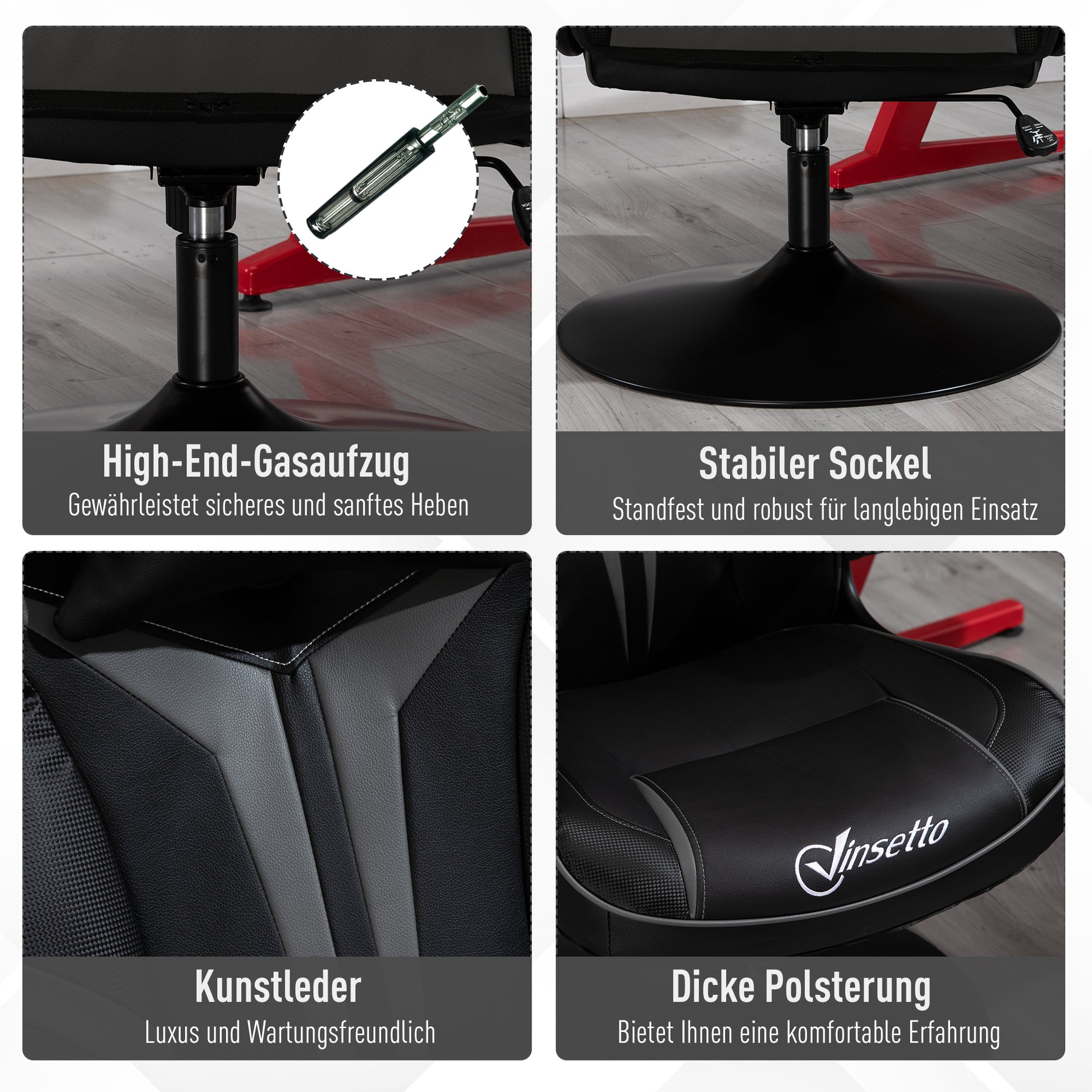 Gaming chair ergonomic computer chair with rocking function swivel chair height adjustable steel Black+Gray 67 x 70 x 106-112 cm
