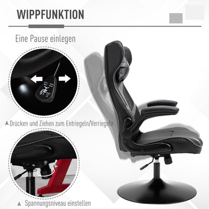 Gaming chair ergonomic computer chair with rocking function swivel chair height adjustable steel Black+Gray 67 x 70 x 106-112 cm