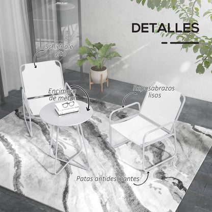Outdoor Garden Set Garden Furniture Set 1 Round Table and 2 Terrace Chairs with Steel Frame Armrests and Adjustable Foot Pads White
