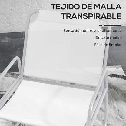 Outdoor Garden Set Garden Furniture Set 1 Round Table and 2 Terrace Chairs with Steel Frame Armrests and Adjustable Foot Pads White