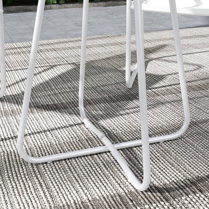 Outdoor Garden Set Garden Furniture Set 1 Round Table and 2 Terrace Chairs with Steel Frame Armrests and Adjustable Foot Pads White