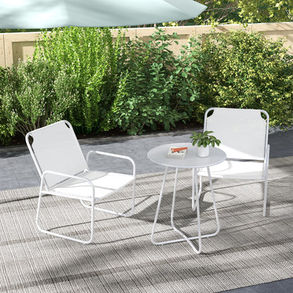 Outdoor Garden Set Garden Furniture Set 1 Round Table and 2 Terrace Chairs with Steel Frame Armrests and Adjustable Foot Pads White