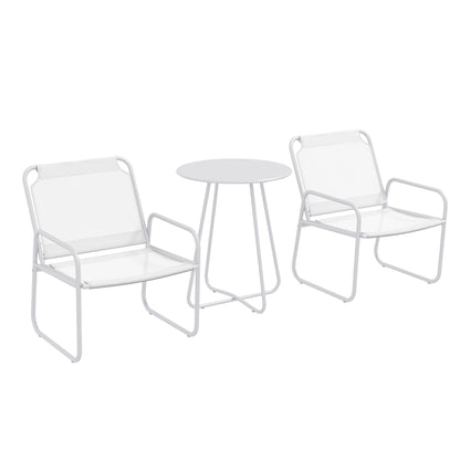 Outdoor Garden Set Garden Furniture Set 1 Round Table and 2 Terrace Chairs with Steel Frame Armrests and Adjustable Foot Pads White