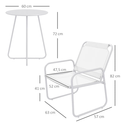 Outdoor Garden Set Garden Furniture Set 1 Round Table and 2 Terrace Chairs with Steel Frame Armrests and Adjustable Foot Pads White