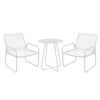 Outdoor Garden Set Garden Furniture Set 1 Round Table and 2 Terrace Chairs with Steel Frame Armrests and Adjustable Foot Pads White