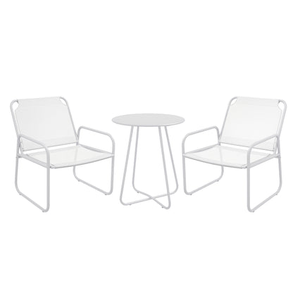 Outdoor Garden Set Garden Furniture Set 1 Round Table and 2 Terrace Chairs with Steel Frame Armrests and Adjustable Foot Pads White