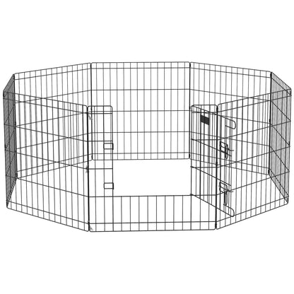 Dog Playpen 8-Panel Metal Folding Cage for Pets with Door and Double Lock for Garden Patio Outdoor Black