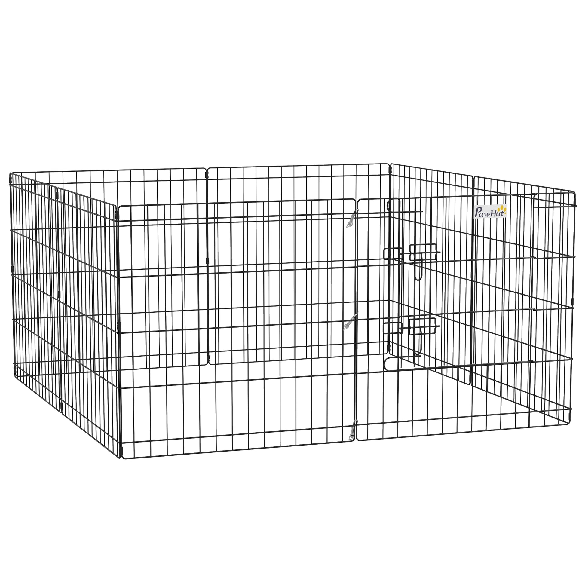 Dog Playpen 8-Panel Metal Folding Cage for Pets with Door and Double Lock for Garden Patio Outdoor Black