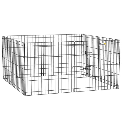 Dog Playpen 8-Panel Metal Folding Cage for Pets with Door and Double Lock for Garden Patio Outdoor Black