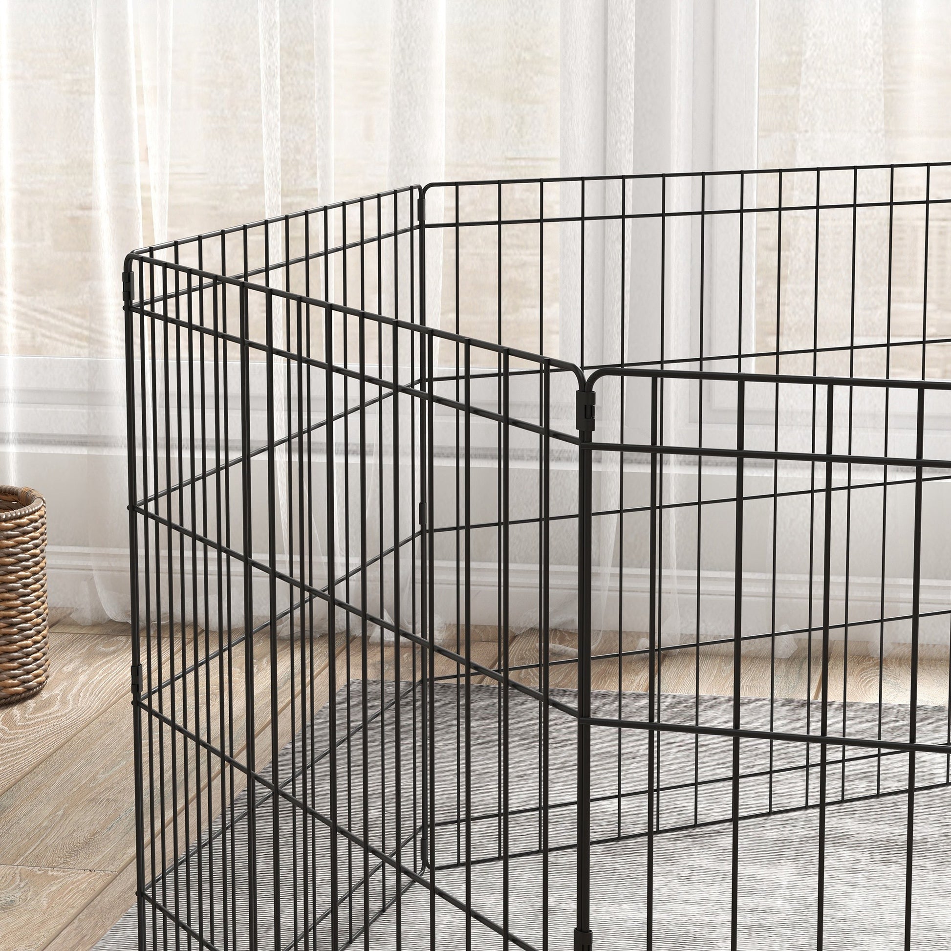 Dog Playpen 8-Panel Metal Folding Cage for Pets with Door and Double Lock for Garden Patio Outdoor Black